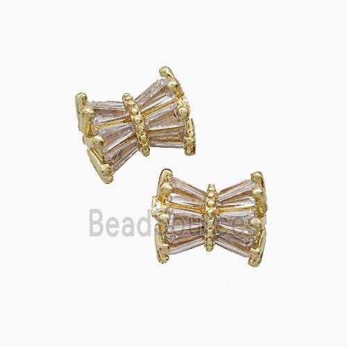 Copper Tube Beads Pave Zirconia Gold Plated