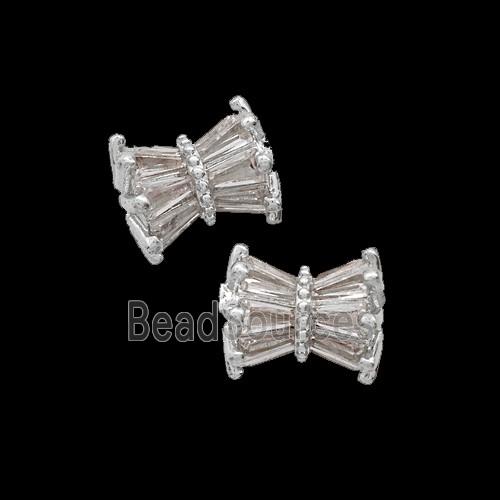 Copper Tube Beads Pave Zirconia Shiny Silver