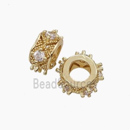 Copper Rondelle Beads Pave Zirconia Gold Plated