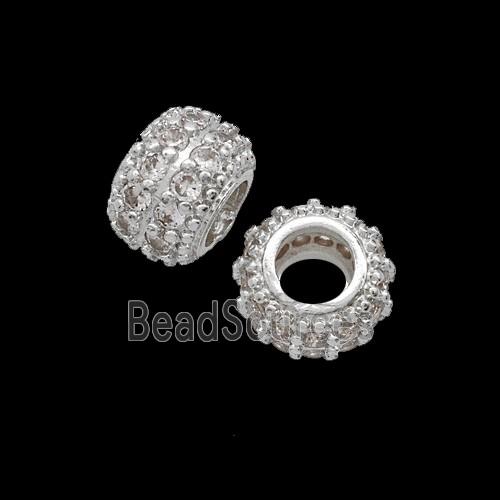Copper Rondelle Beads Pave Zirconia Shiny Silver