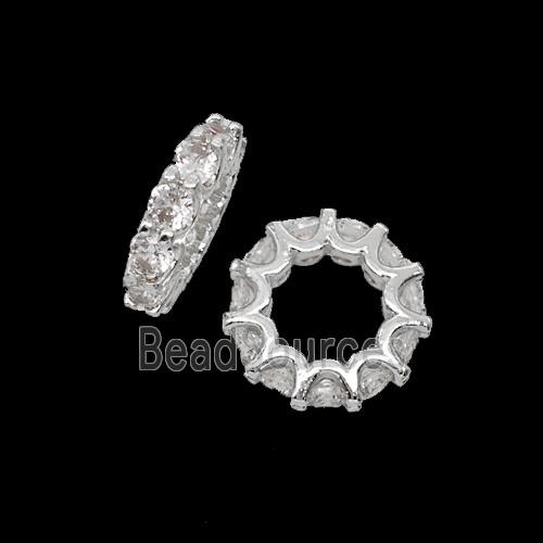 Copper Circle Beads Pave Zirconia Shiny Silver