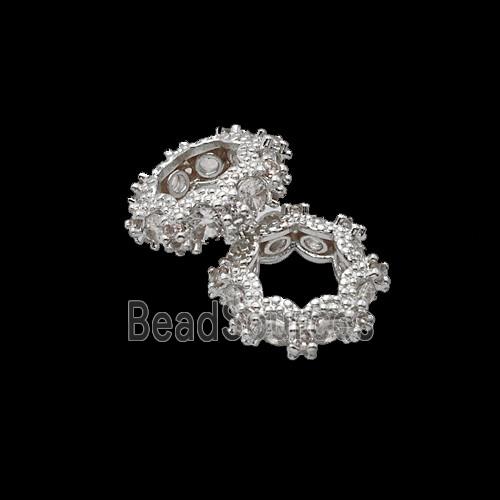 Copper Circle Beads Pave Zirconia Shiny Silver
