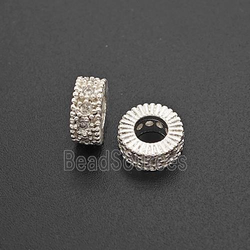Copper Heishi Beads Pave Zirconia Large Hole Shiny Silver