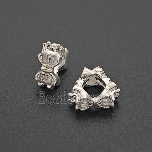 Copper Butterfly Beads Pave Zirconia Large Hole Shiny Silver