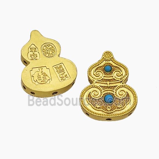 Copper Gourd Beads Pave Blue Resin Gold Plated
