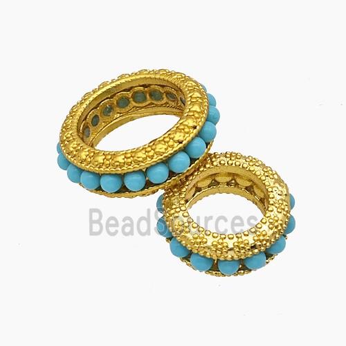 Copper Circle Beads Pave Resin Gold Plated