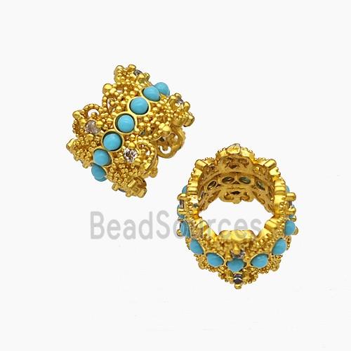 Copper Tube Beads Pave Resin Large Hole Gold Plated