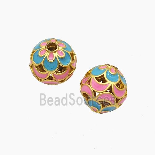 Copper Lotus Beads Enamel Round Gold Plated