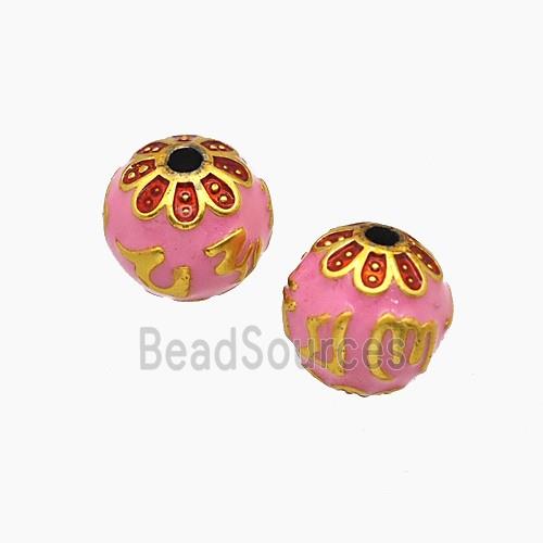 Copper Lotus Beads Pink Enamel Round Gold Plated