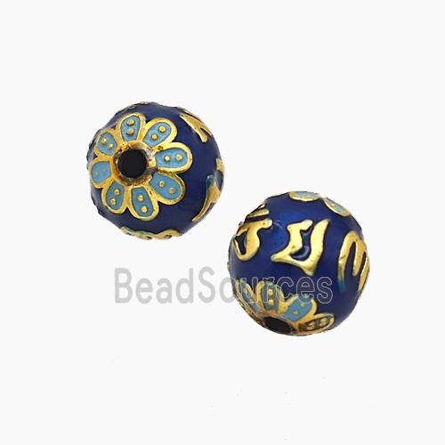 Copper Lotus Beads Blue Enamel Round Gold Plated