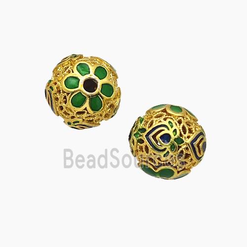 Copper Lotus Beads Enamel Round Gold Plated