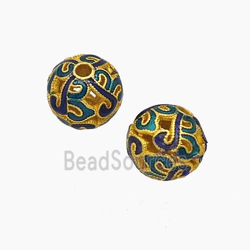 Copper Round Beads Enamel Hollow Gold Plated
