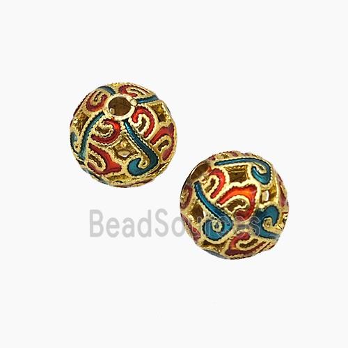 Copper Round Beads Enamel Hollow Gold Plated