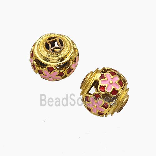 Copper Round Flower Beads Enamel Hollow Gold Plated