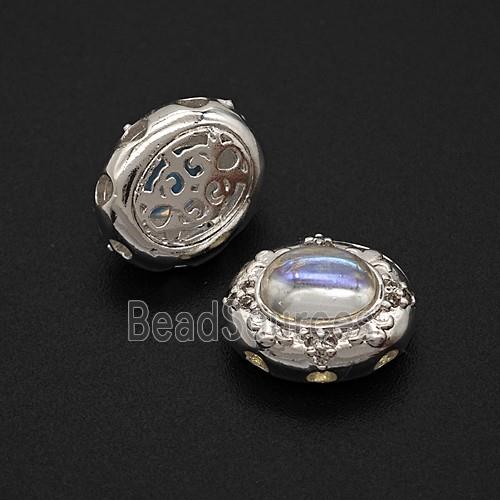 Copper Oval Beads Pave Resin Shiny Silver