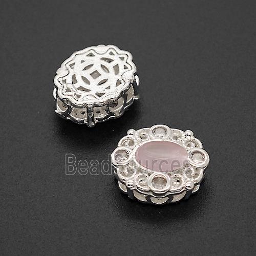 Copper Oval Beads Pave Catseye Shiny Silver