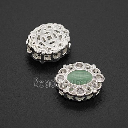 Copper Oval Beads Pave Catseye Shiny Silver