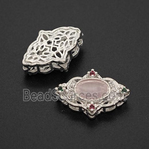 Copper Oval Beads Pave Catseye Shiny Silver