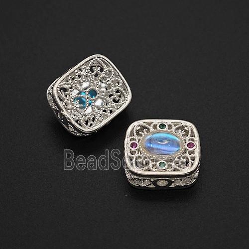 Copper Rectangle Beads Pave Resin Shiny Silver
