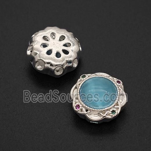 Copper Buttton Beads Pave Catseye Shiny Silver