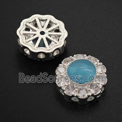 Copper Buttton Beads Pave Catseye Shiny Silver