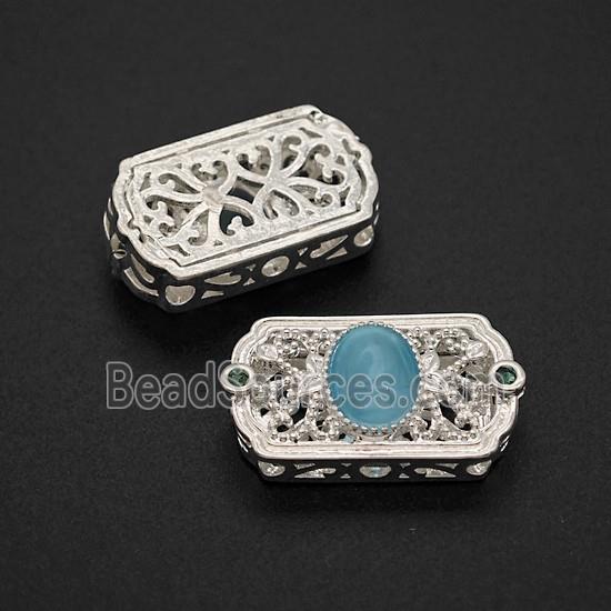 Copper Rectangle Beads Pave Catseye Shiny Silver