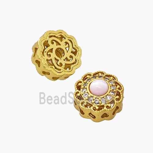 Copper Button Beads Pave Resin Gold Plated