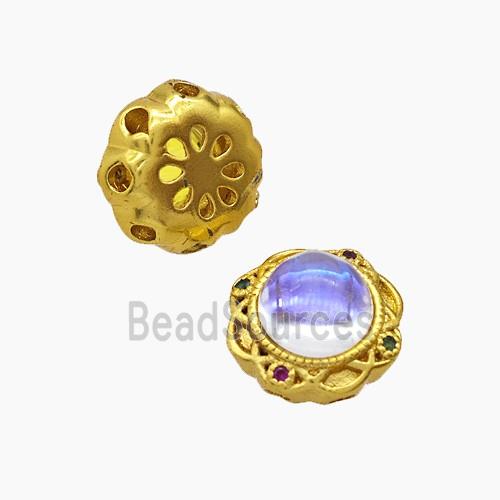 Copper Button Beads Pave Resin Gold Plated