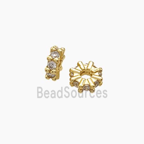 Copper Heishi Beads Pave Zirconia Gold Plated