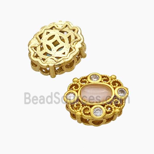 Copper Oval Beads Pave Catseye Gold Plated