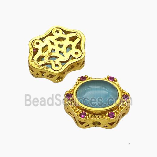 Copper Oval Beads Pave Catseye Gold Plated