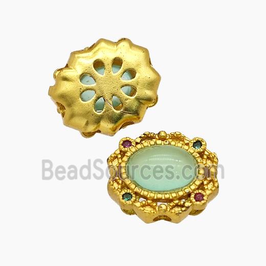 Copper Oval Beads Pave Catseye Gold Plated