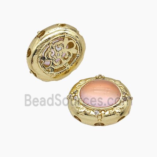 Copper Oval Beads Pave Catseye Gold Plated