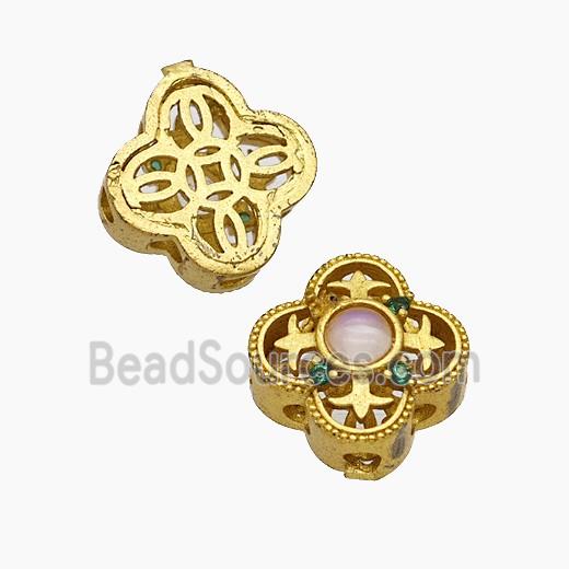 Copper Clover Beads Pave Catseye Gold Plated
