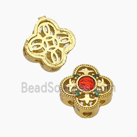 Copper Clover Beads Pave Catseye Gold Plated