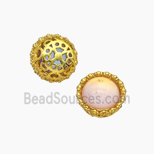 Copper Button Beads Pave Resin Gold Plated