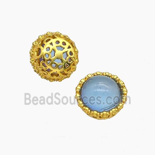 Copper Button Beads Pave Catseye Gold Plated