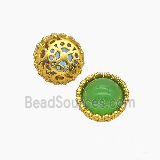Copper Button Beads Pave Catseye Gold Plated