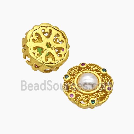 Copper Button Beads Pave Resin Gold Plated