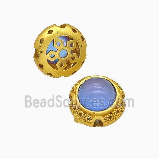 Copper Button Beads Pave Catseye Gold Plated