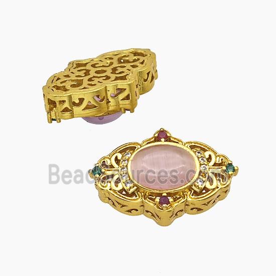 Copper Oval Beads Pave Catseye Gold Plated