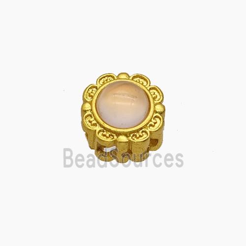 Copper Button Beads Pave Catseye Gold Plated