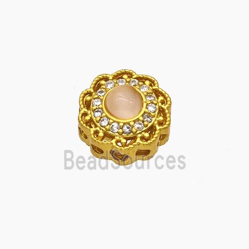 Copper Button Beads Pave Catseye Gold Plated