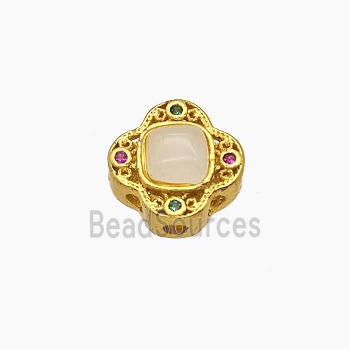 Copper Clover Beads Pave Catseye Gold Plated
