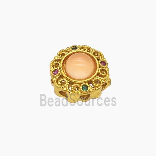 Copper Button Beads Pave Catseye Gold Plated