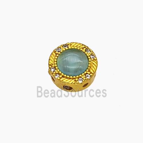 Copper Button Beads Pave Catseye Gold Plated