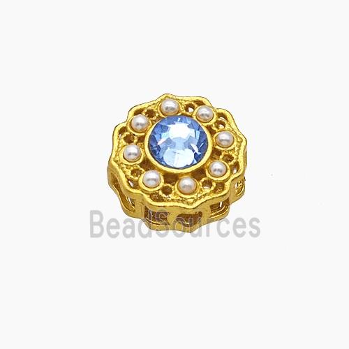 Copper Button Beads Pave Crystal Gold Plated