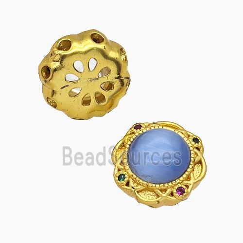 Copper Button Beads Pave Catseye Gold Plated