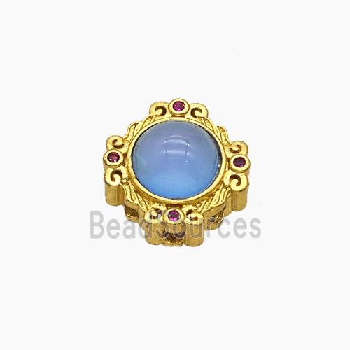 Copper Button Beads Pave Catseye Gold Plated