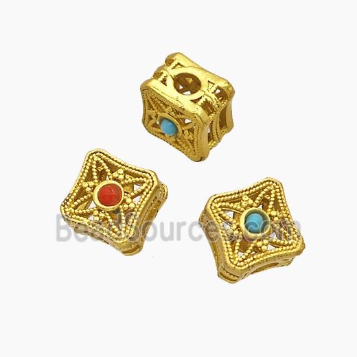 Copper Square Beads Pave Resin Gold Plated
